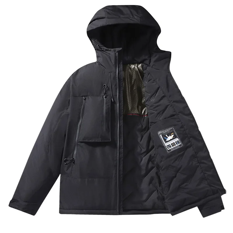 Winter Men Cargo Jacket Fashion Thicken Wind-proof Long Sleeve Male Outerwear Simple Solid Pocket Zipper Man Hooded Coat