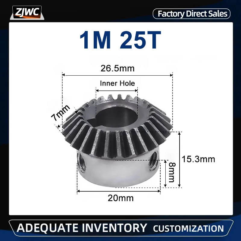 1pc 1 Modulus 25 Teeth 1M 25T Bevel Gear Inner Hole 6mm 8mm 10mm 12mm Metal Gears 90 Degrees For Model Car Modification DIY