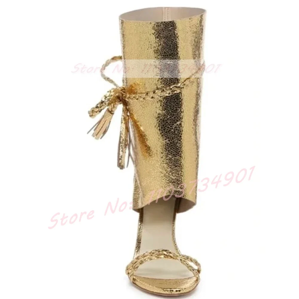 Metallic Leather Rome Style Sandals Women Cross-Tied Open Toe Gladiator Stiletto High Heels Shoes Lady Trendy Party Sexy Sandals