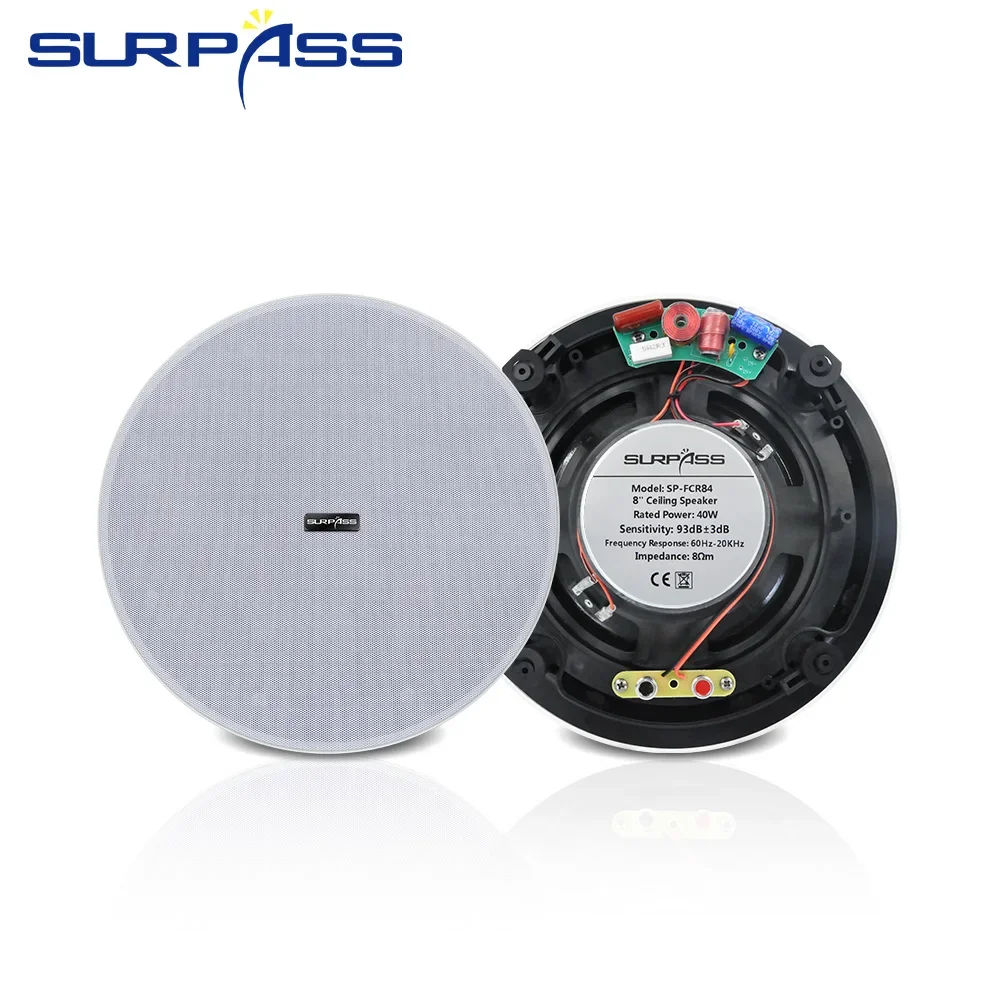 8 Inch 40W Dustproof Ceiling Speaker 2 Way Frameless Recessed In Ceiling Wall Speaker Home Theater Sound System for Indoor Audio