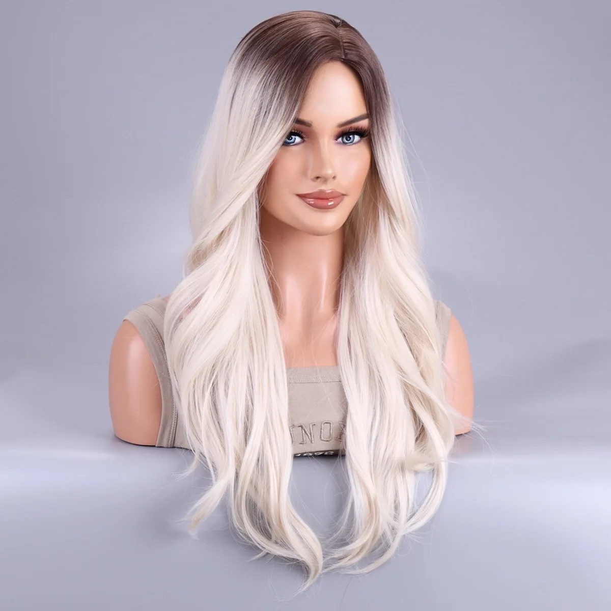 Perucas europeias e americanas, cabelos longos e cacheados femininos, penteado longo loiro, ondas grandes, perucas fofas de fibra química, arnês.