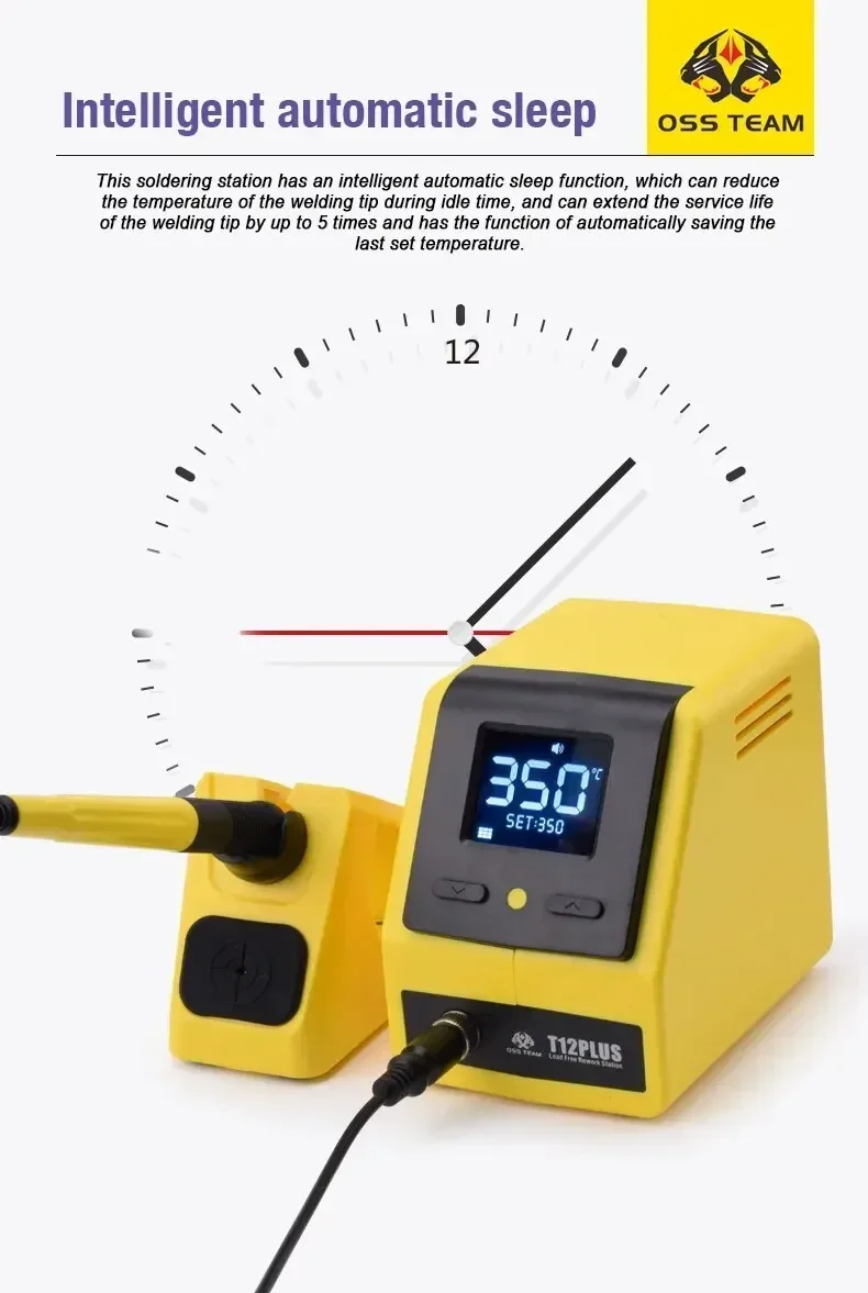 OSS T12 Plus Estação de Solda Digital, 75W, Pontas de Ferro Solda, Aquecimento Automático, Dormancy, Soldagem Inteligente, Ferramentas de Reparação