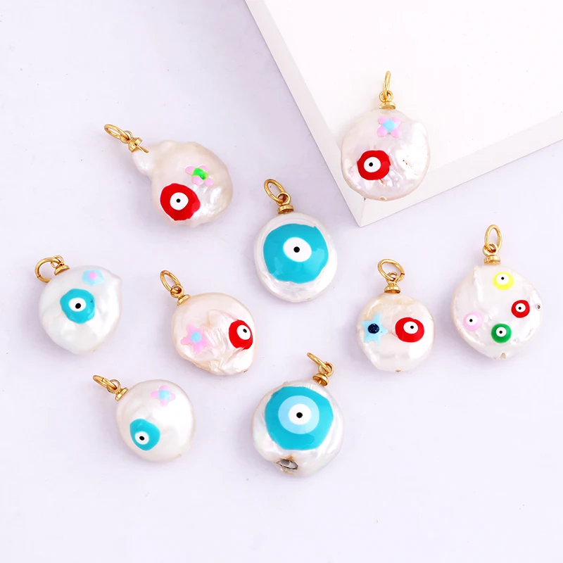 Unique Colourful Turkish Evil Luck Eye Charm Pendant,Nature Fresh Water Pearl DIY Bracelet Necklace Components Supplies L34