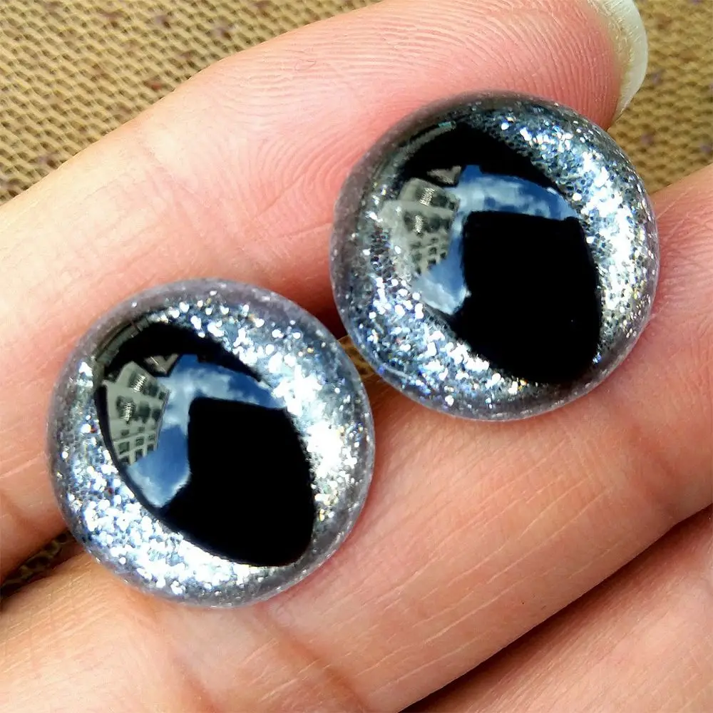 20pcs/set 18mm 3D Sparkling Crystal Cat's Eyes With Flash Pad Plastic Resin Safety Glitter Eyes Crafts Parts 8 Colors