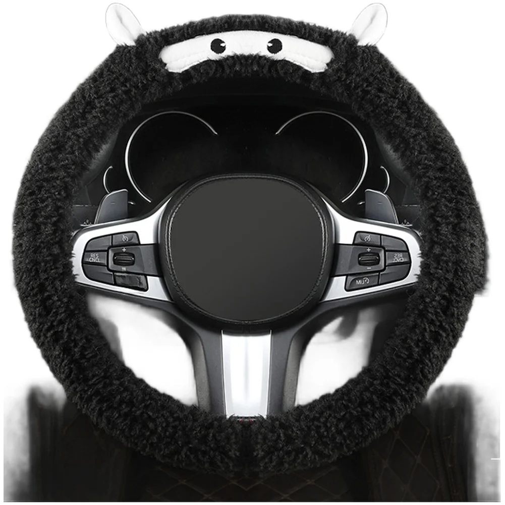 Plush Car Accessory Steering Wheel Cover For Winter Driving Soft Fleece Material Synthetic Fiber Standard Fit Up To 38cm