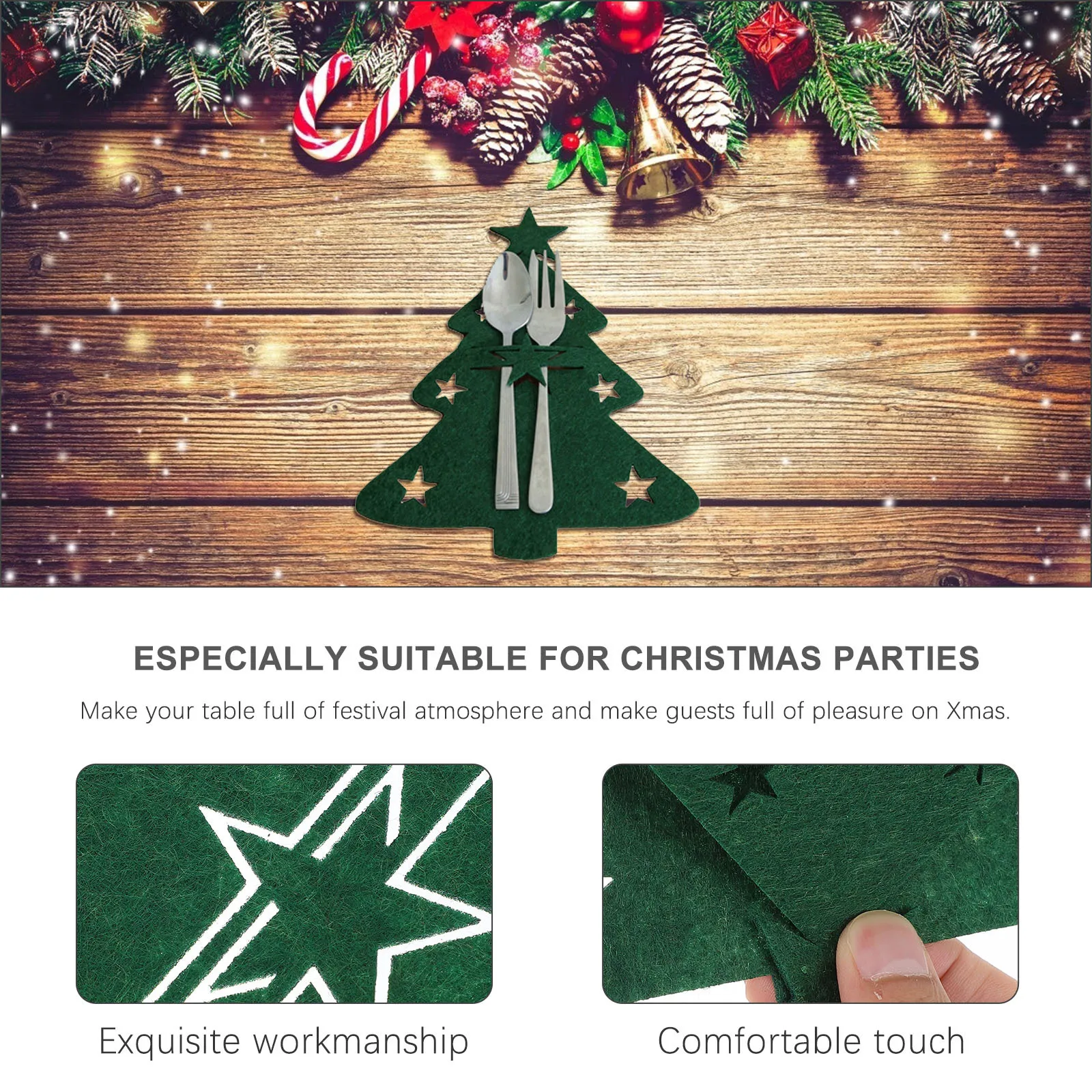 

4Pcs Green Christmas Cutlery Bags Tableware Containers for Festival Banquets Parties Home Kitchen Decor