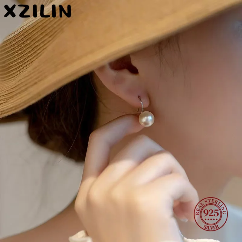 XZiLin Hurtownia Naturalne Białe Perły Słodkowodne 8-12mm i Kolczyki Sztyfty ze Srebra Próby 925 dla Kobiet, Jedna Para