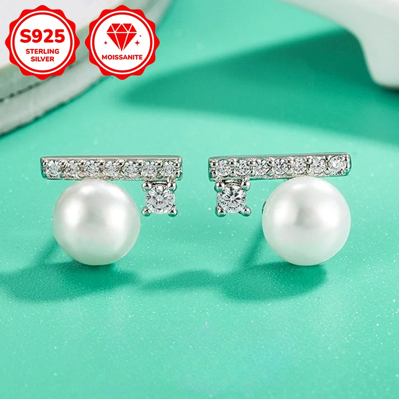 

1pair 0.22 Carat 925 Sterling Silver Moissanite Freshwater Pearl Earrings, A Perfect Gift for Birthdays, Halloween, Christmas.