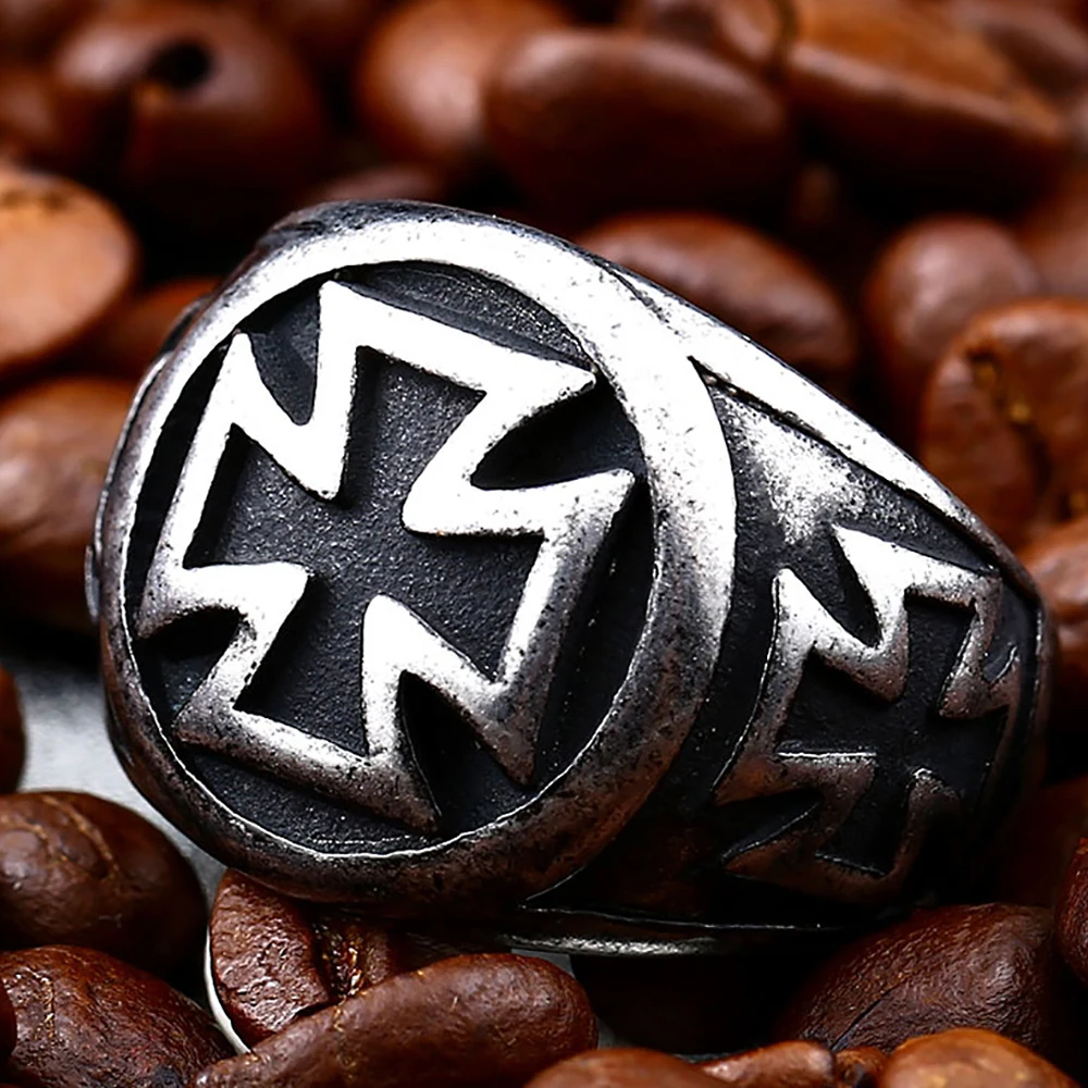 High Quality Cool Black Cross Pattern Ring for Men Boys 316L Stainless Steel Fashion Iron Cross Ring Biker Vintage Party Jewelry