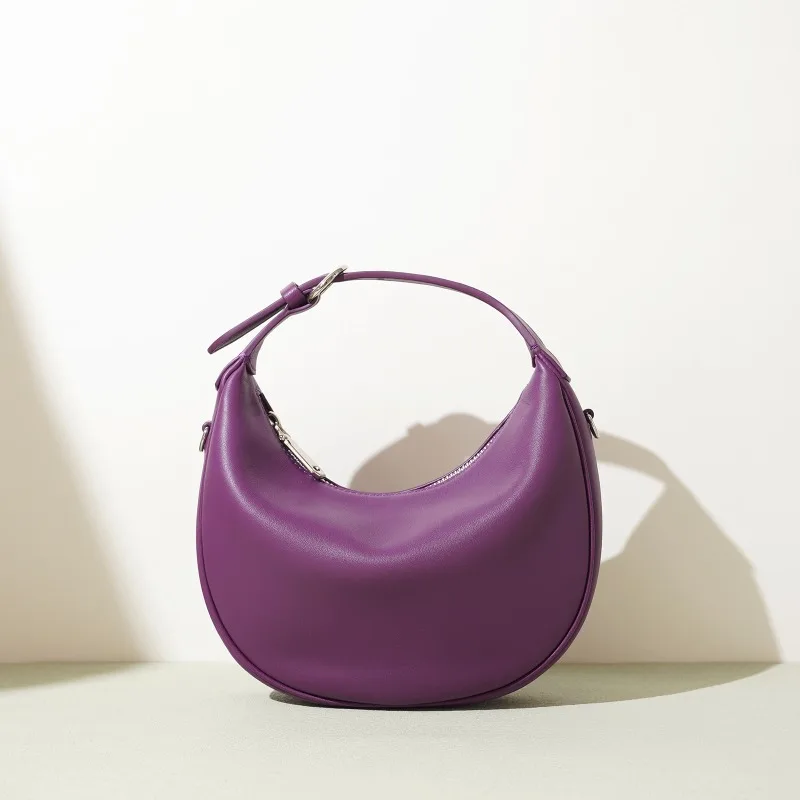 

High Quality Genuine Leather Half-Moon Bag for Women 2025 Soft Leather Cowhide Design Daily Lady Commuter Handbag Crossbody Bag