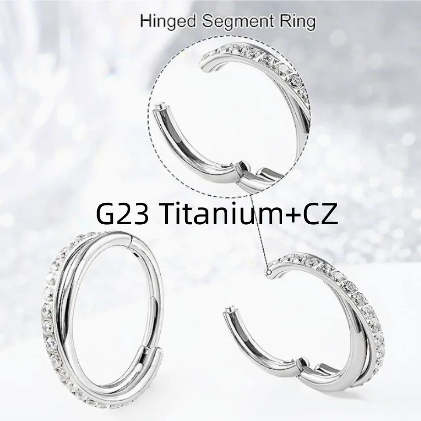 

10pcs 16G CZ G23 Titanium Nose Seamless Hinged Segment Ring Septum Clicker Ear Rook Helix Cartilage Nose Hoop Rings Piercing