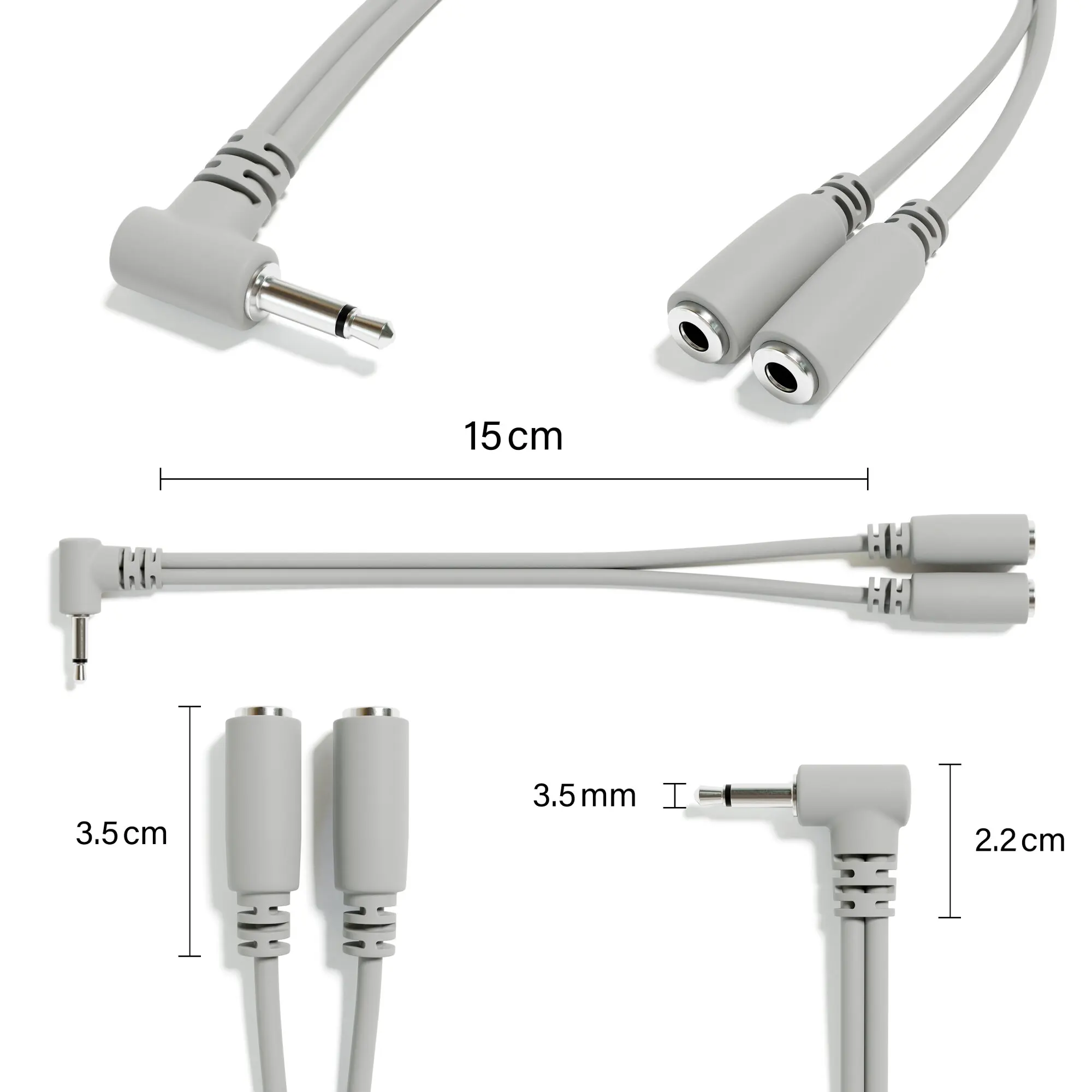 ExcelValley - 2 stuks lage profiel rechte hoek mono splitter Y patchkabels - TS 3,5 mm 1/8" voor Eurorack synthesizer