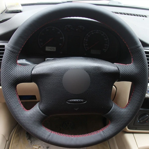 DIY Hand-Sewn Leather Steering Wheel Cover for Volkswagen VW Passat B5 Golf 4 Seat Alhambra B55 Anti-Slip Car Interior Accessory