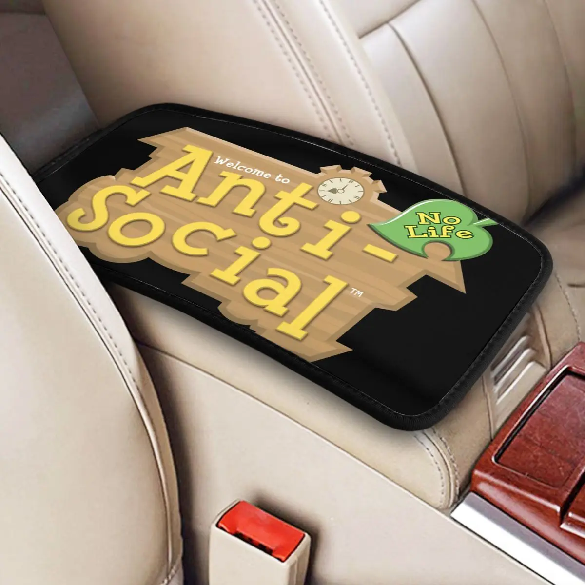 Car Armrest Cover Mat Leather Animal Crossing Anti Social Center Console Cover Pad Car Accessories Storage Box Cover