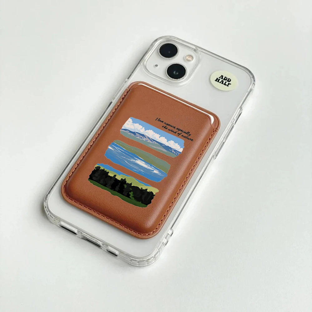 Natürliches Landschafts-Leder-Kartenetui Telefonkartenhalter für Magnetische Hülle Geeignet für alle iPhone Magsafe Karten-Handyrückentaschen – Detail 2