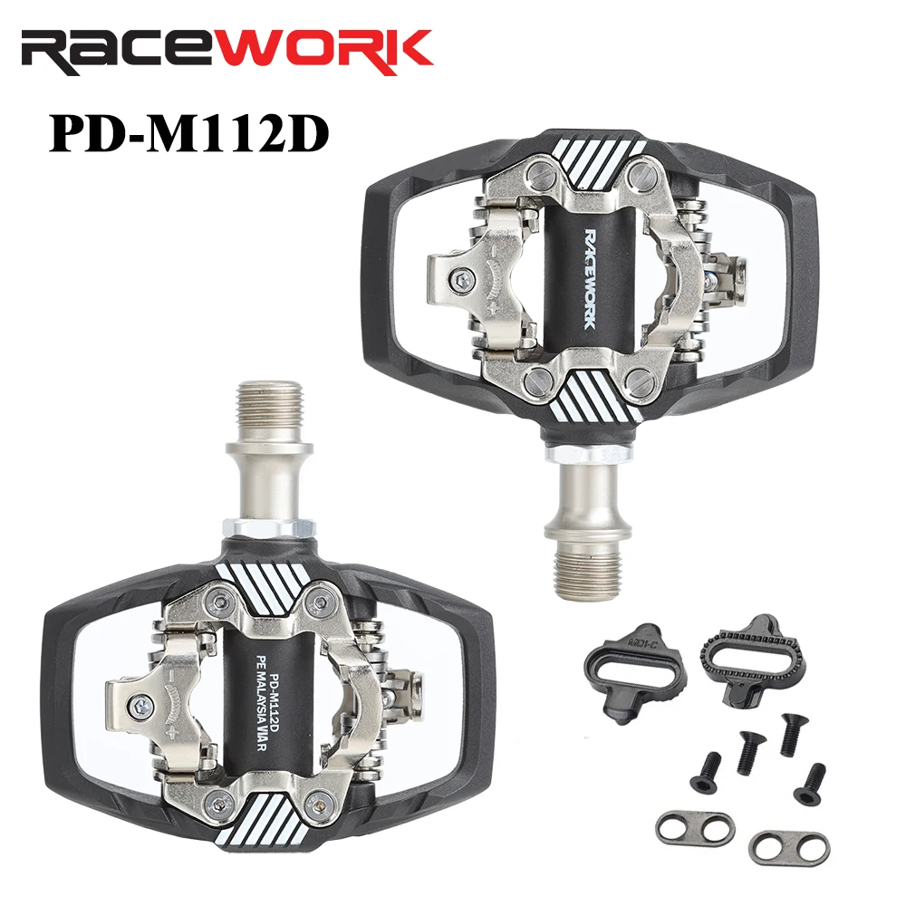 RACEWORK MTB Fahrrad-Pedalsystem mit Nylonkörper + Chrom-Molybdän-Stahlkern, doppelseitige Verriegelung, Fußstütze