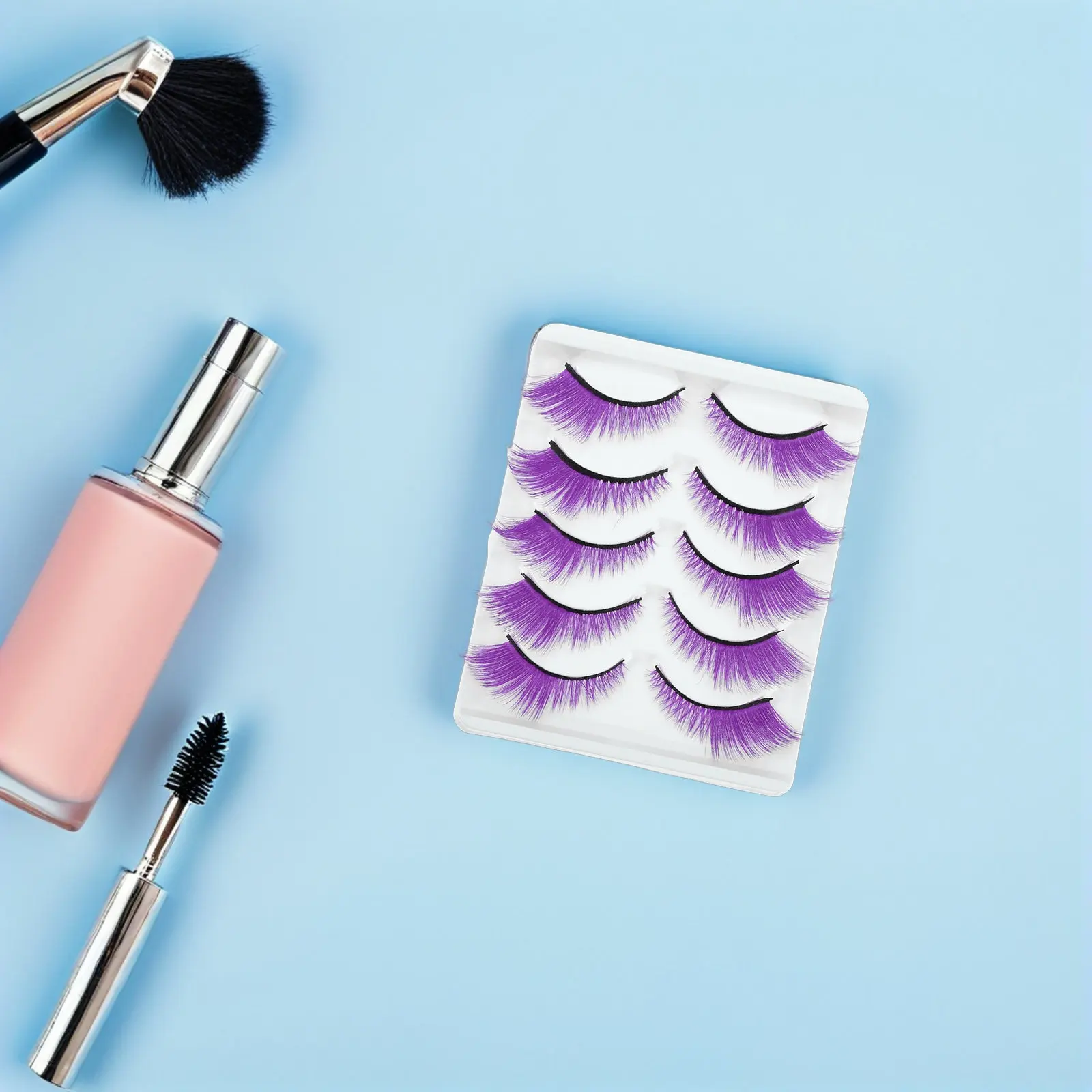 5Pairs Manga False Eyelashes Colored Short Natural Look Lightweight Curly Fairy Fake Lashes for Cosplay Makeup Party Accessories