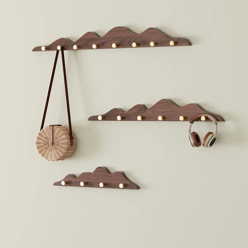 

Creative Long Row Solid Wood Hooks Hill Shape Coat Clothes Sundries Wall Hanging Rack Wardrobe Storage Bedroom Hangers Shelves