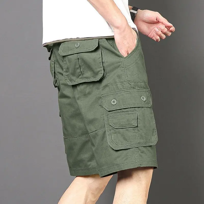 Summer Shorts Multiple Pockets PLUS SIZE Casual Short Pants Men Loose Straight Leg Baggy Washed Cotton Cropped Bottoms