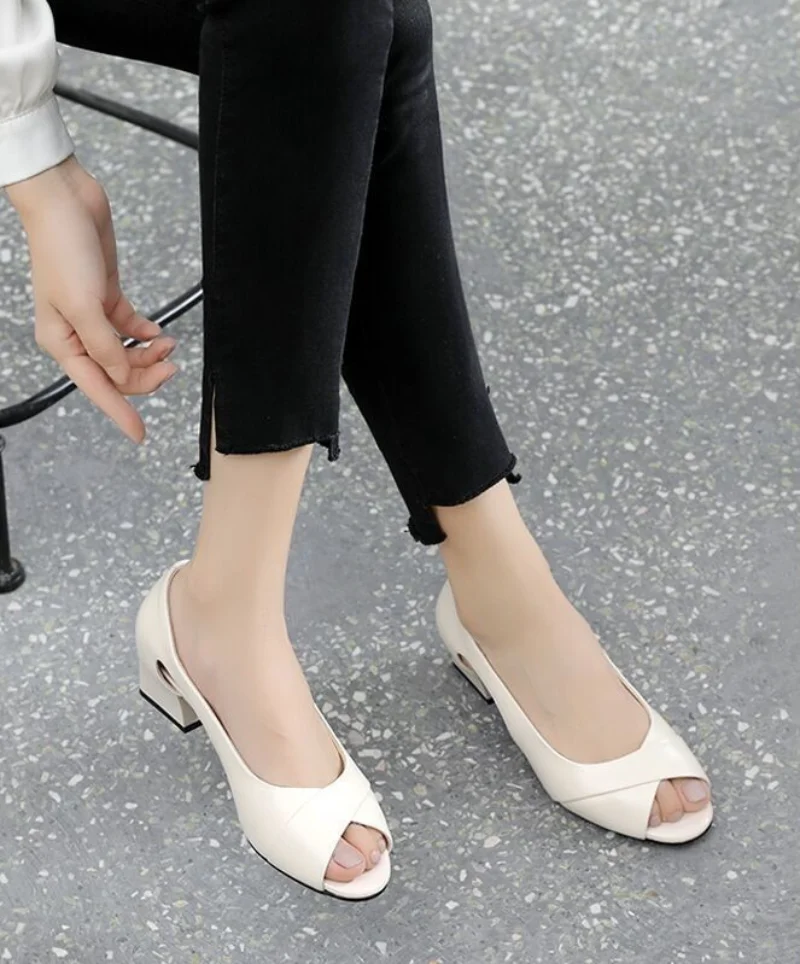 Square Heels Footwear Summer 2024 Open Toe for Office Work Sandals Women Ladies Shoes Medium F Daily Vintage Shoe Wholesale H Or