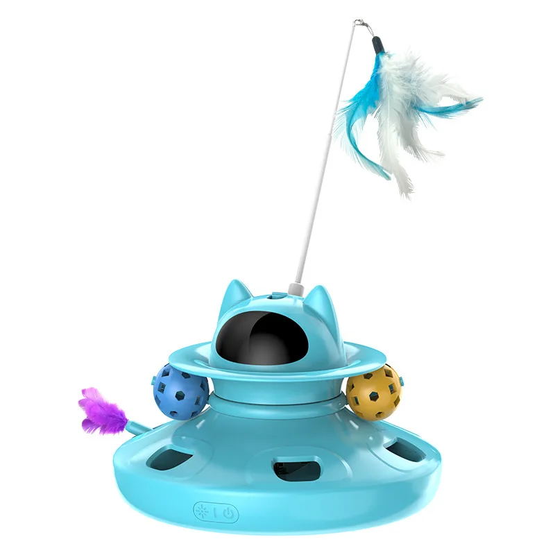 4-In-1 Eco-Friendly Modern Automatic Interactive Plastic Cat Toy Rechargeable Indoor with Feathers and Track Ball