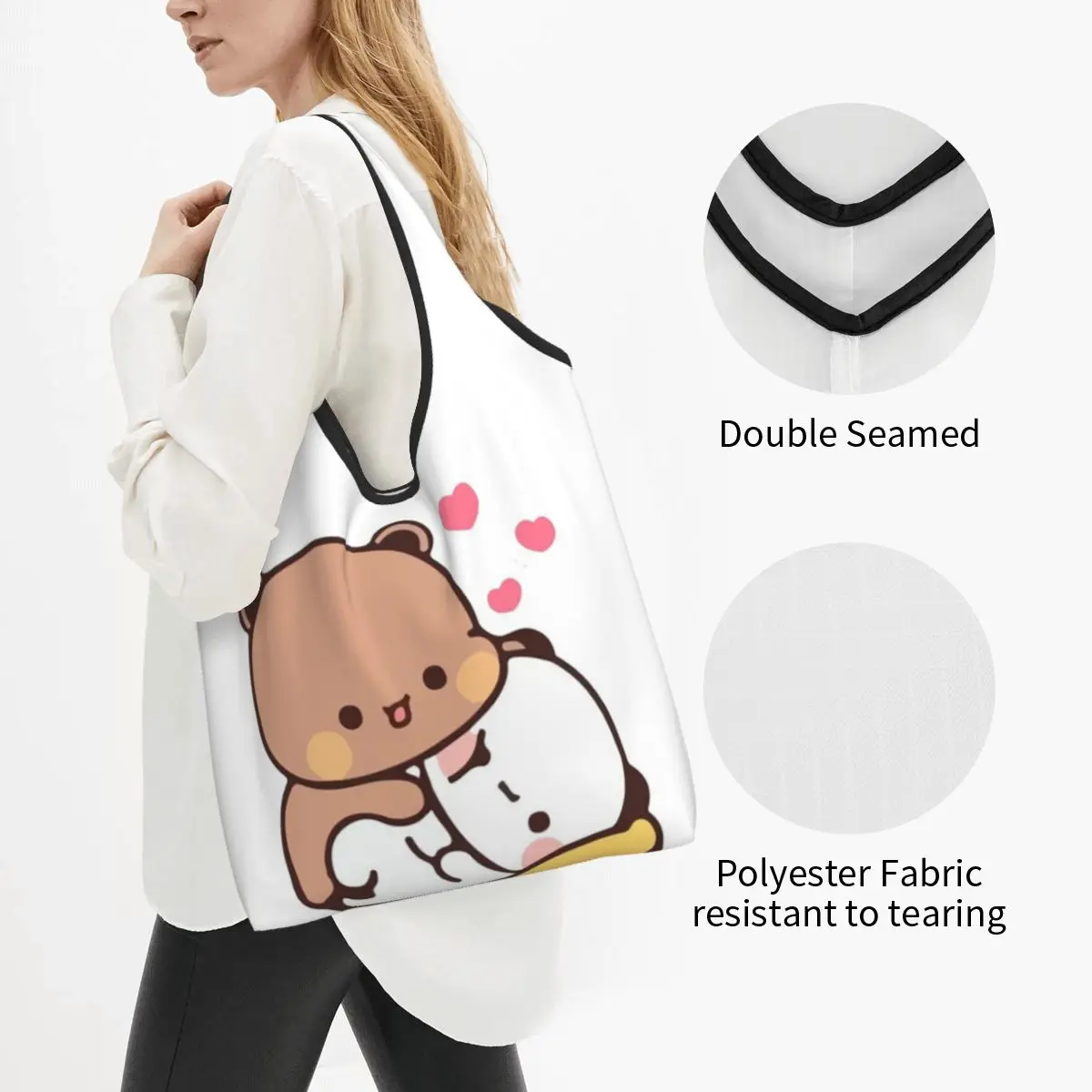 Peach And Goma Bubu Dudu Balloon Portable Tote Shopping Bags Large Capacity Shopper Bag Grocery Handbag Shoulder Bag