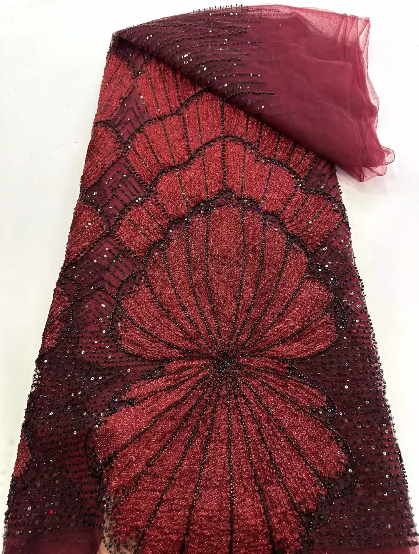 

Luxury African Heavy Beaded Sequins Lace Fabric 5 Yards French Tulle 2026 High Quality for Wedding Party Dress Sewing