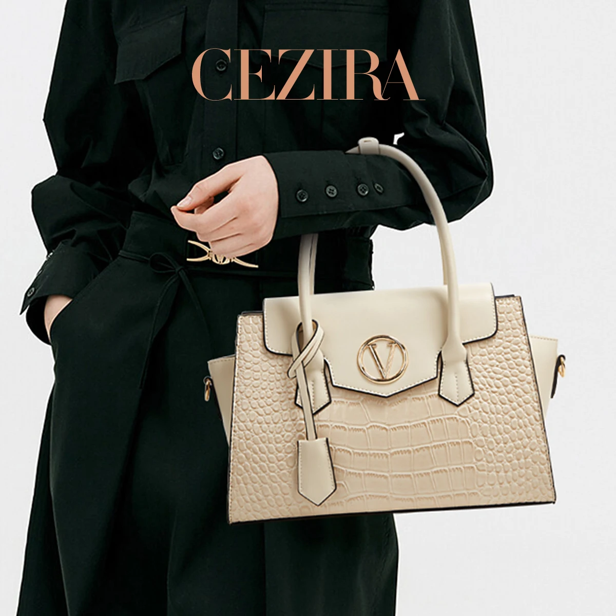 CR Luxury Croc Embossed PU Leather 3PCS Handbag Set Women Top Handle Tote Crossbody Wristlet Purse For Daily Travel Occasions