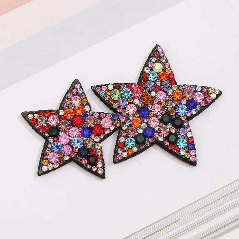 

Patches Rhinestone Applique DIY For Clothing Jacket Backpack Five-pointed Star Sewing Decorative Badges BX007