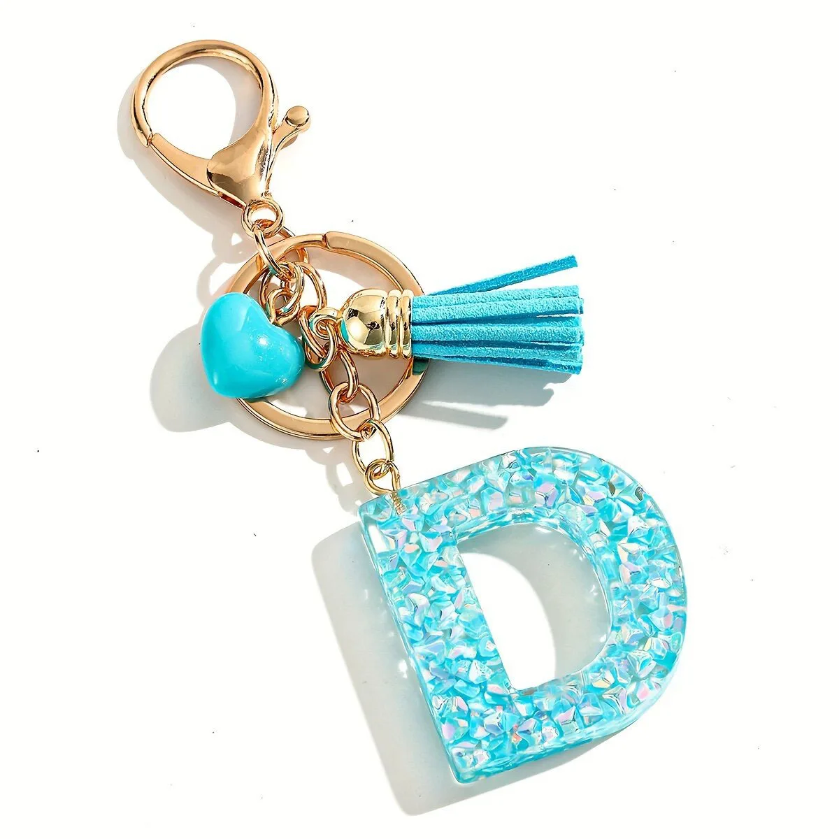 Resin Letter Blue Heart Tassel Keychain Cute Bag Pendant Car Hanging Charm Accessory for DIY Clothing Decor
