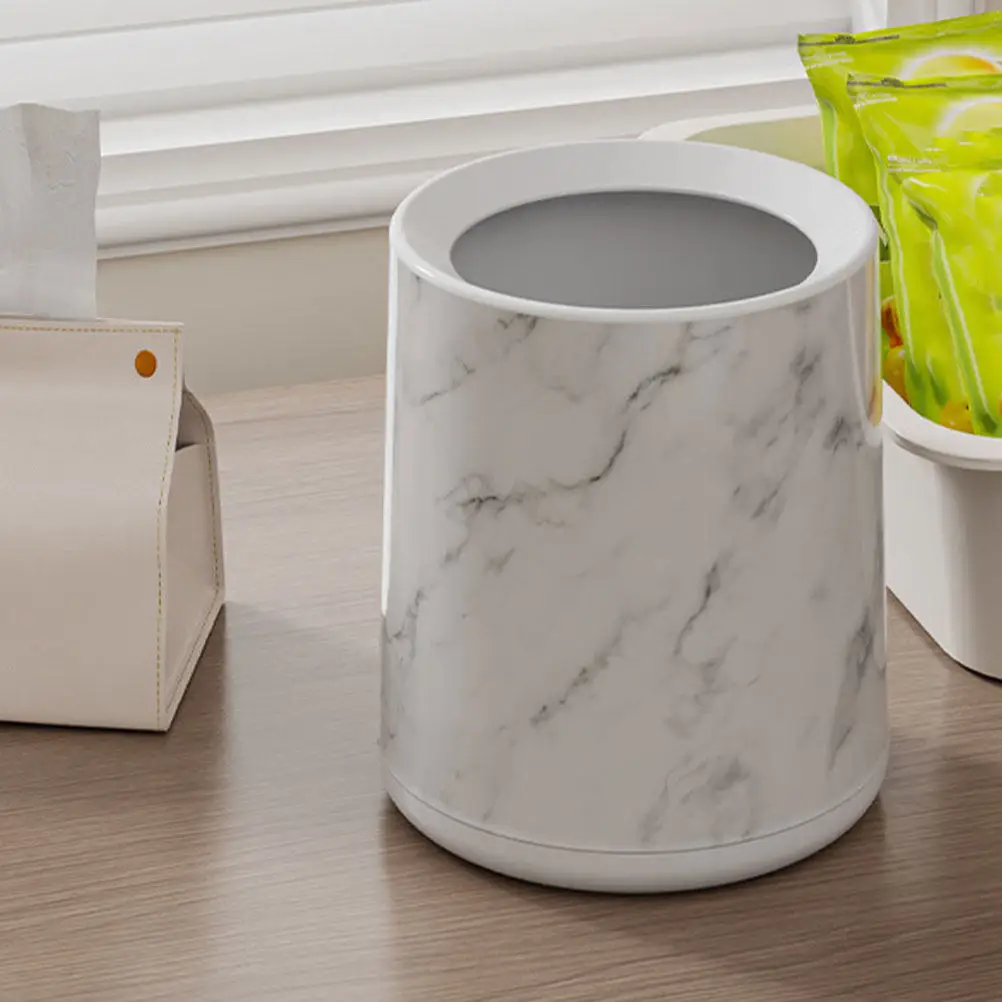 

Marble Pattern Desktop Trash Can Compact Small Bathroom Waste Basket for Kitchen Bedroom Office Restroom Counter Desk Bin