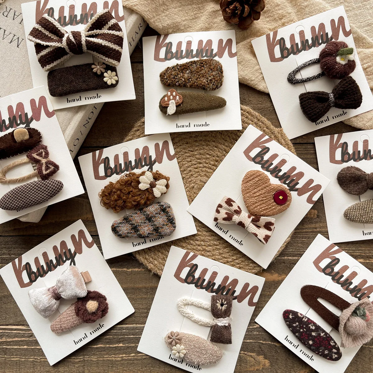 

Coffee Color Baby Hair Clips Autumn Winter Fabric Bows Hair Clip Korean Sweet Girls Hair Accessories Flower Bangs Side Clips Set