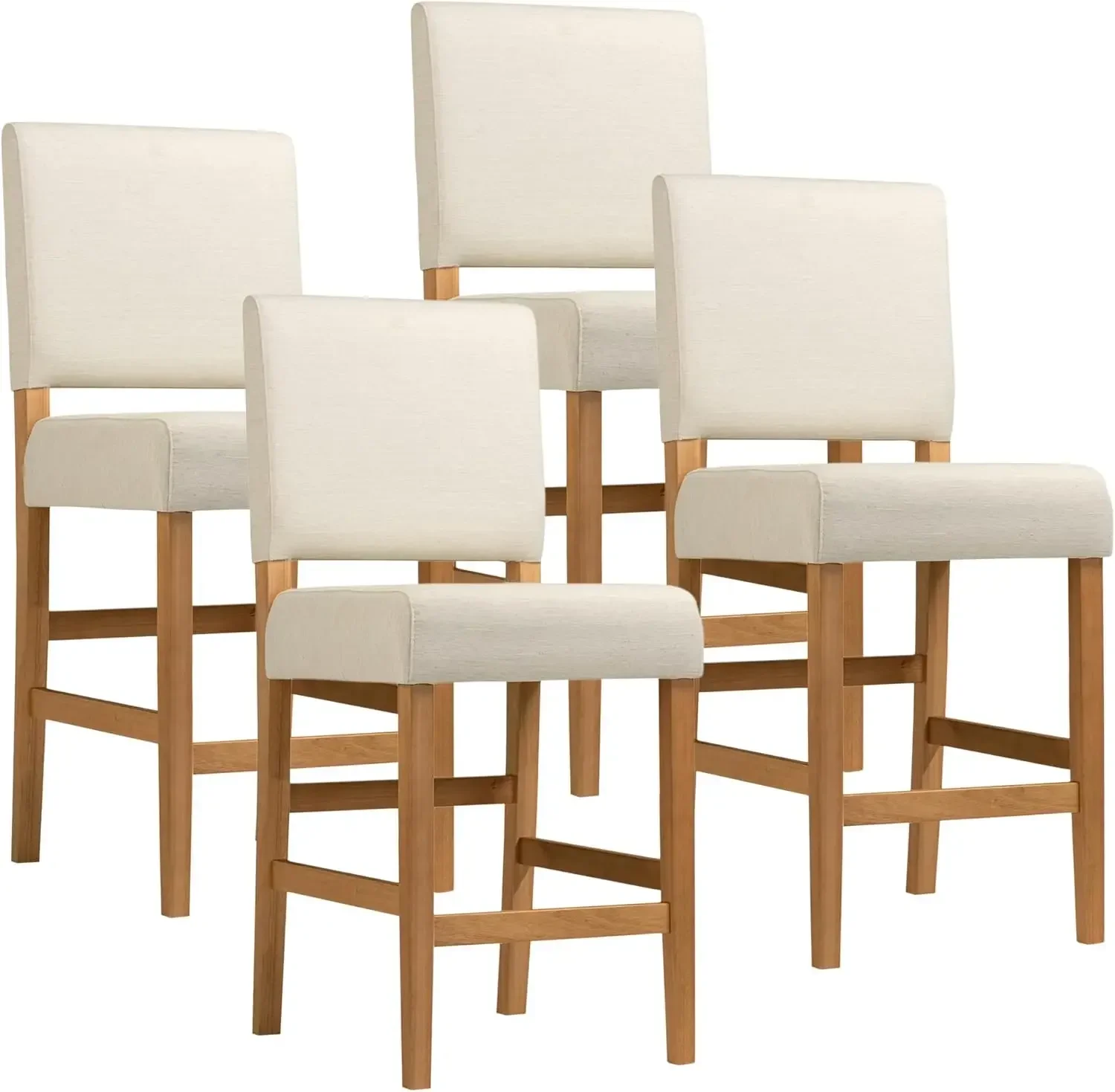 Brax Counter Height Stool with Upholstered Back and Wood Base – Set of 4 for Elevated Kitchen Counters, High Top Tables