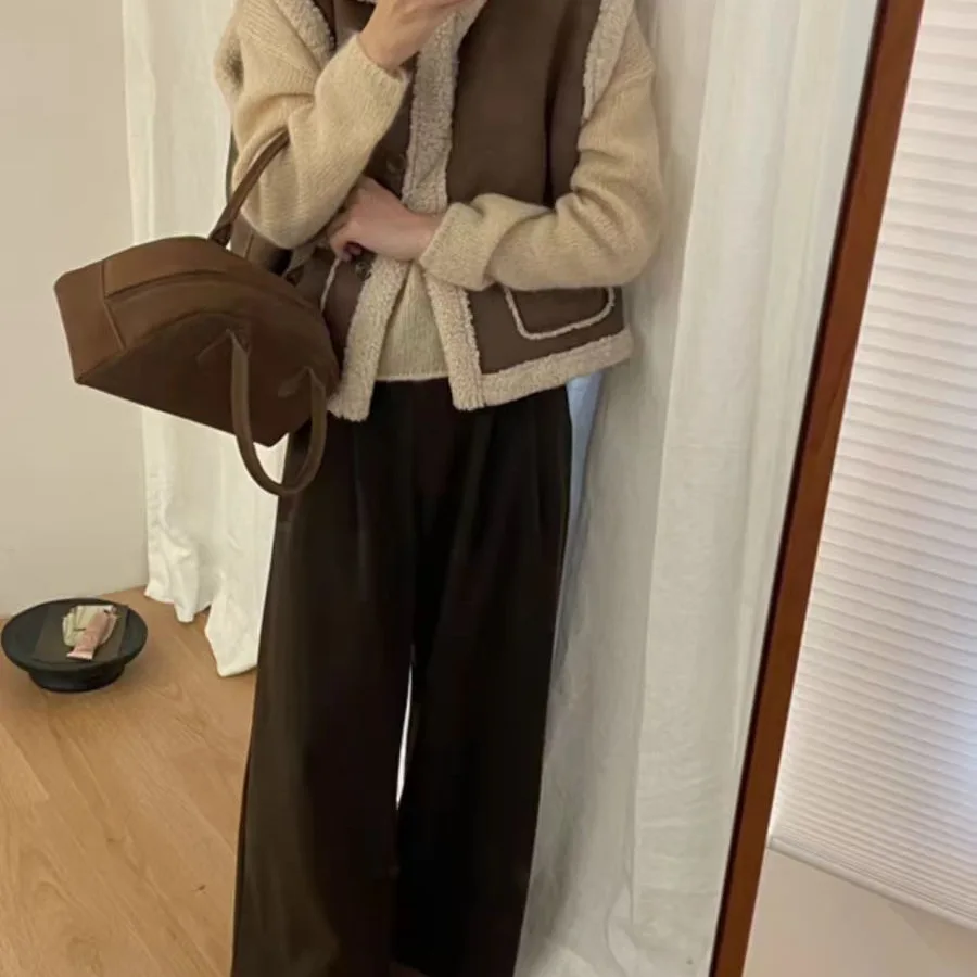 

Vests Waistcoats Thick Womens Tops For Woman Winter Velvet Plush Double-Layer French Style Chic Anti-Wrinkle Professional Softy