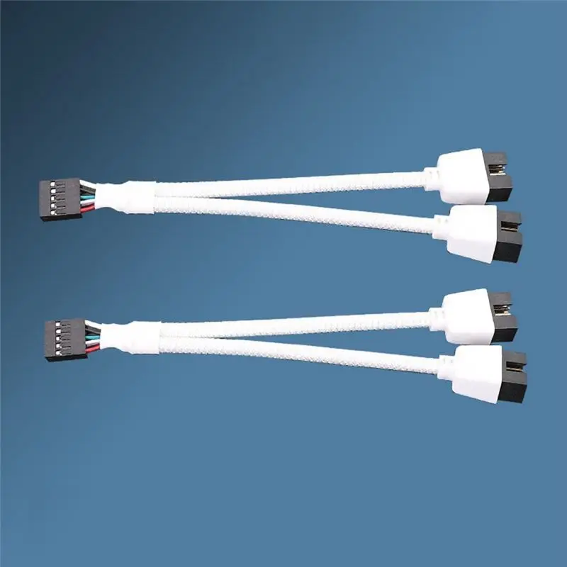 2Pcs Computer Motherboard USB 2.0 9 Pin To Dual 9 Pin Extension Cable Y Splitter Audio HD Extension Cable