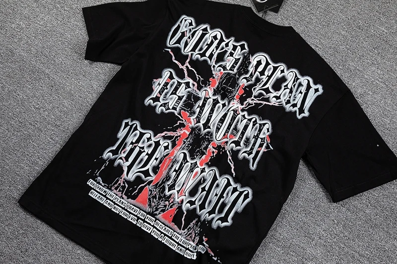 Streetwear-Mode Strass-Figuren-Grafik T-Shirt für Männer und Frauen, Übergroße Schwarze Gewaschene T-Shirts mit Schriftzug-Druck, Freizeitkleidung – Detail 6