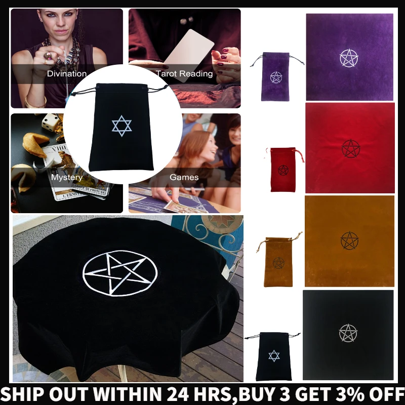 Pentagram Tarot Tablecloth with Bag Velvet Altar Tarots Card Cloth Divination Astrology Tarot Deck Board Game Entertainment Tool