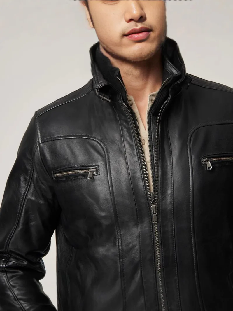 British Style Retro Men's Memphis Leather Jacket Short Zipper Lapel Motorcycle Pu Jacket Outwear
