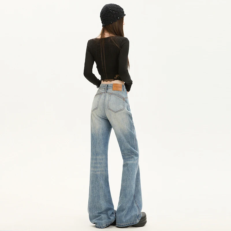 

2025New autumn vintage high-waisted butt-lifting flared pants, loose wide-leg pants, versatile drapey floor-length jeans for wom