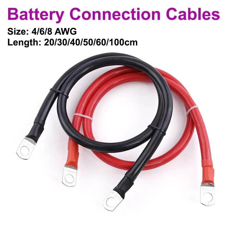 

Battery Inverter Connection Cable Set with M8 SC Terminals 8/6/4/2 AWG 10/16/25/35mm2 UPS Wire Red Copper Core Tin-plated Lug