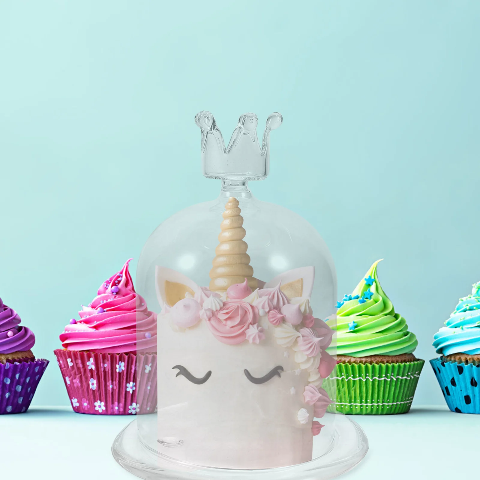 

1Set Preserved Flower Glass Dome Cover Decorative Bell Jar Cake Display Cover Flower Protector Ornament Micro Landscape Glass