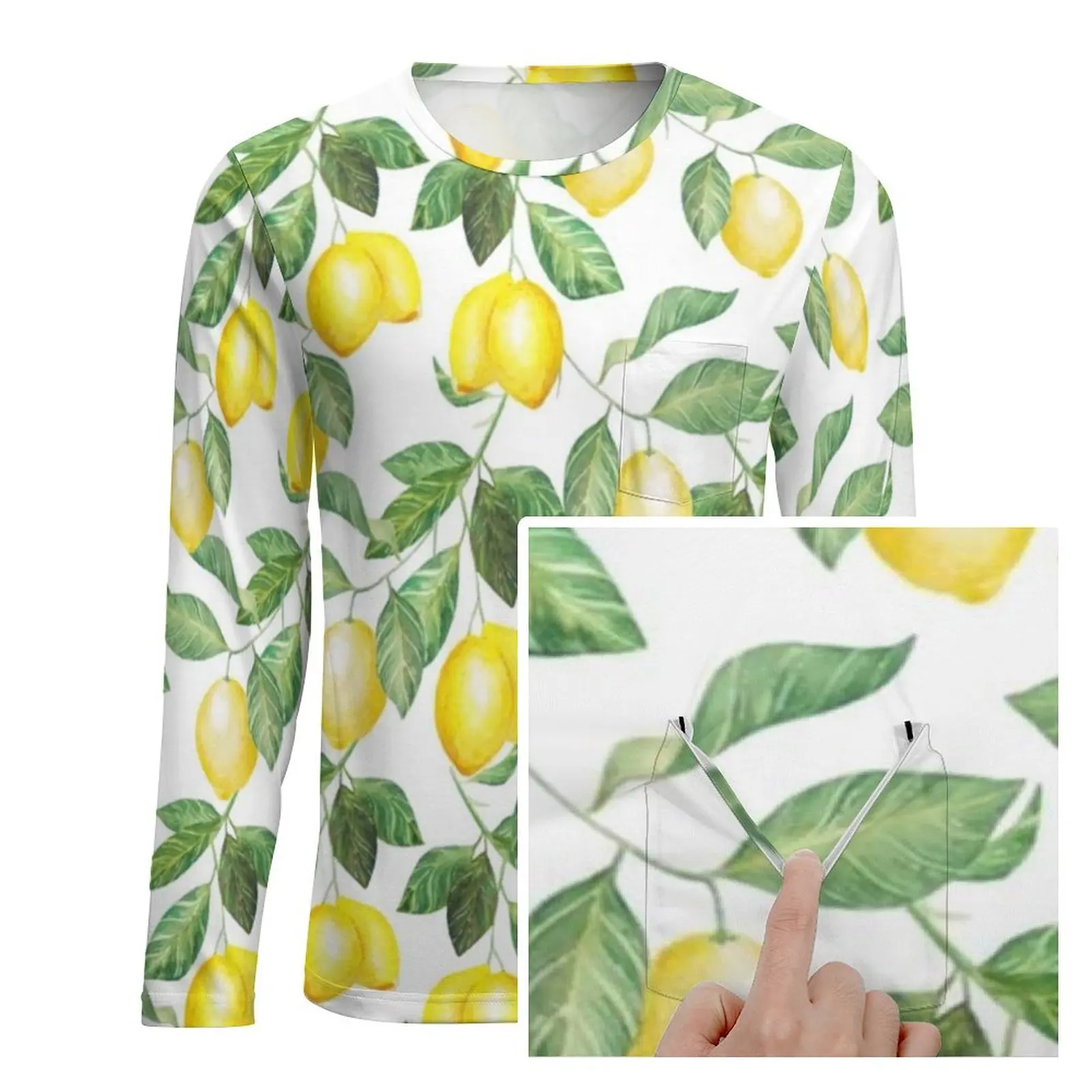 Summer Fruit T-Shirt Male Modern Lemon Leaf Print Casual T-Shirts Daily Vintage Tee Shirt Long Sleeve Design Oversized Tops