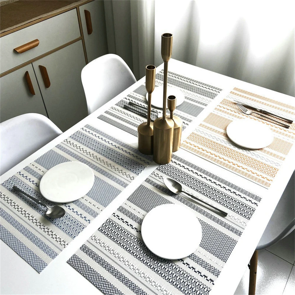 PVC Striped Placemats Washable Table Mat Multifunctional Slip-Resistant Heat Insulating Coasters Pad Simple Kitchens Accessories