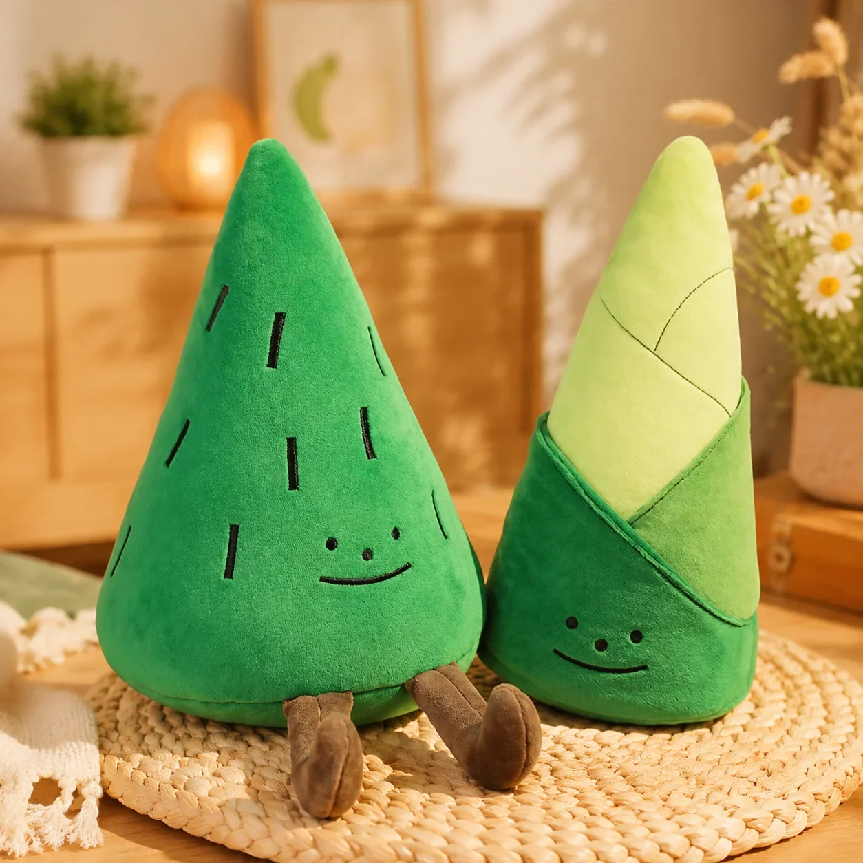 Cartoon Tree Bamboo Shoot Stuffed Plush Doll Soft Plant Figure Smiley Face Plushie For Sofa Desktop Home Room Decor Ornament