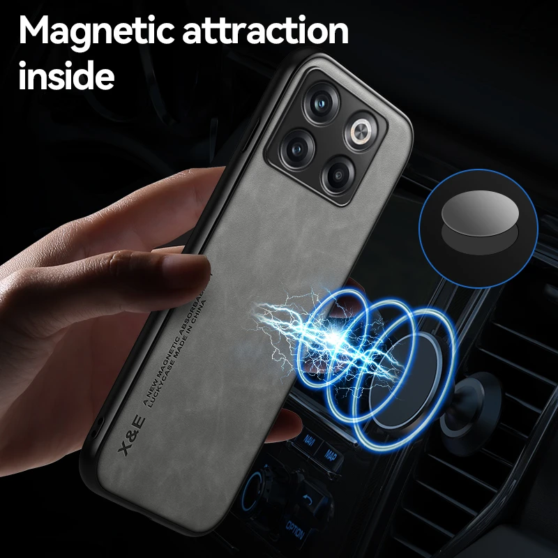 For Oneplus 10T Case Texture Leather PU Car Magnetic Holder Phone Case For One Plus 10T 10 T T10 Silicone Shockproof Back Cover