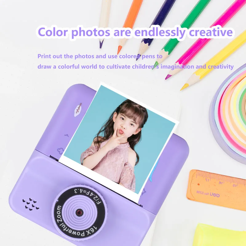 2025 Neue Instant-Druck-Kamera, Dinosaurier-Optik, mit mehreren Funktionen, Fotografieren, Spielen, einschließlich 32 GB Speicherkarte