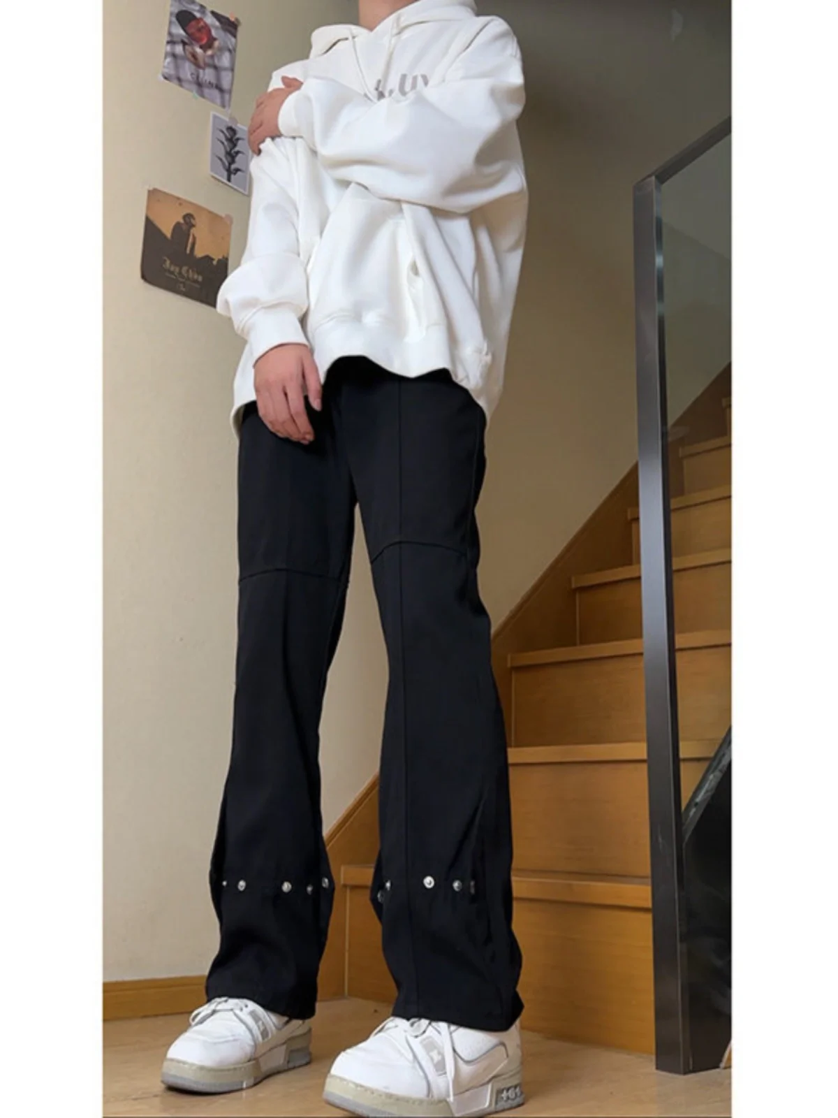 

American High Street Vibe Black Men's Jeans Straight Leg Long Length Distressed Slim Fit Bootcut Trousers Fashionable Autumn ...