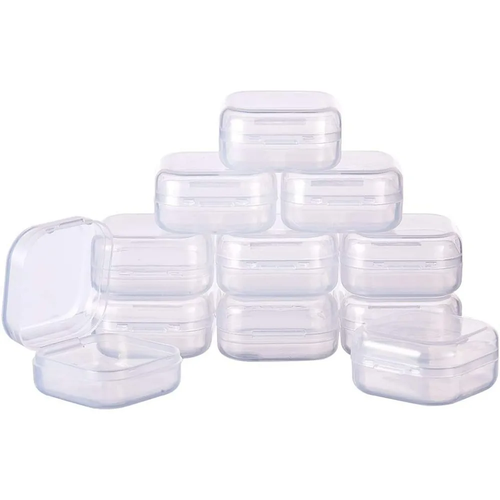 24 Pack 1.38x1.38x0.7 Inches Square Mini Clear Plastic Bead Storage Containers Box Case with Lid for Items Earplugs Pills