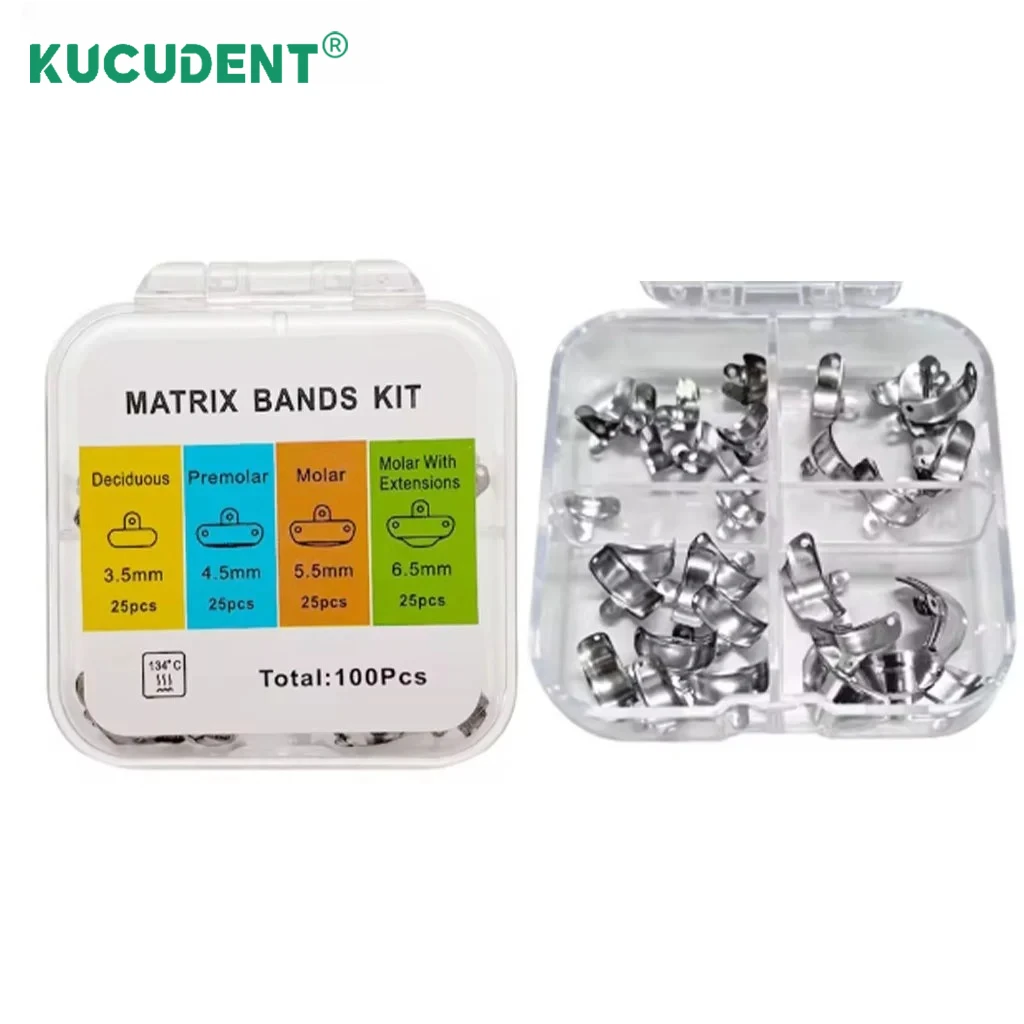 100Pcs/Box Dental Matrix Bands Kit Sectional Metal Matrice with Hole Fit Garrison Palodent Teeth Wedges 3.5/4.5/5.5/6.5mm view 6