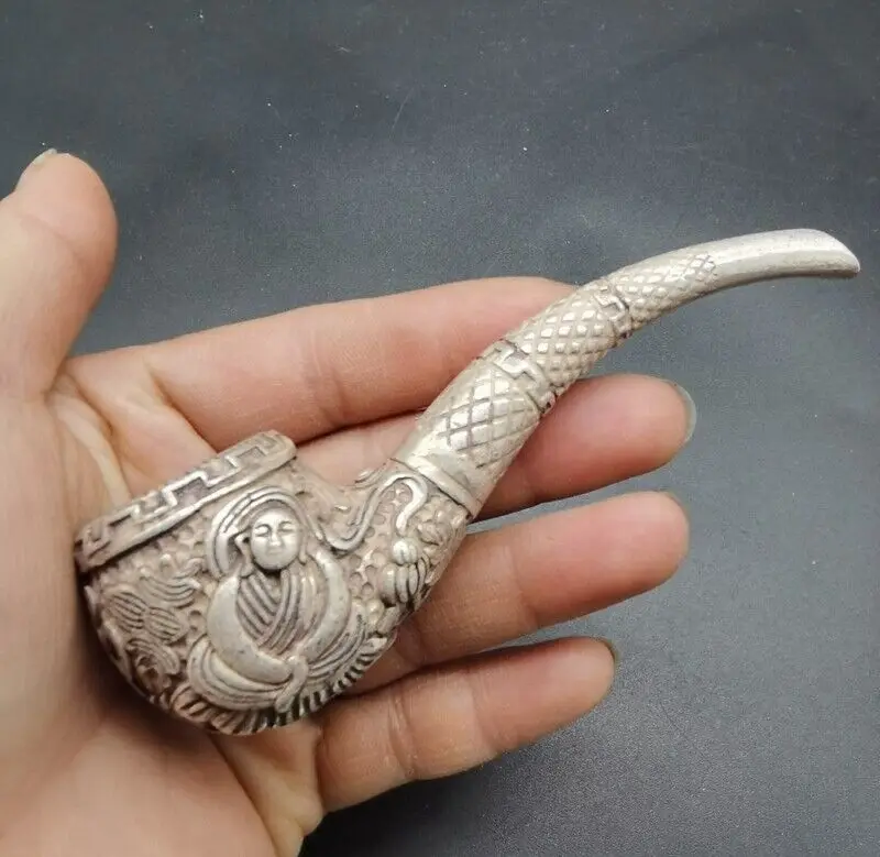 Ancient Chinese Tibetan silver hand carving Buddha character tool small ornaments